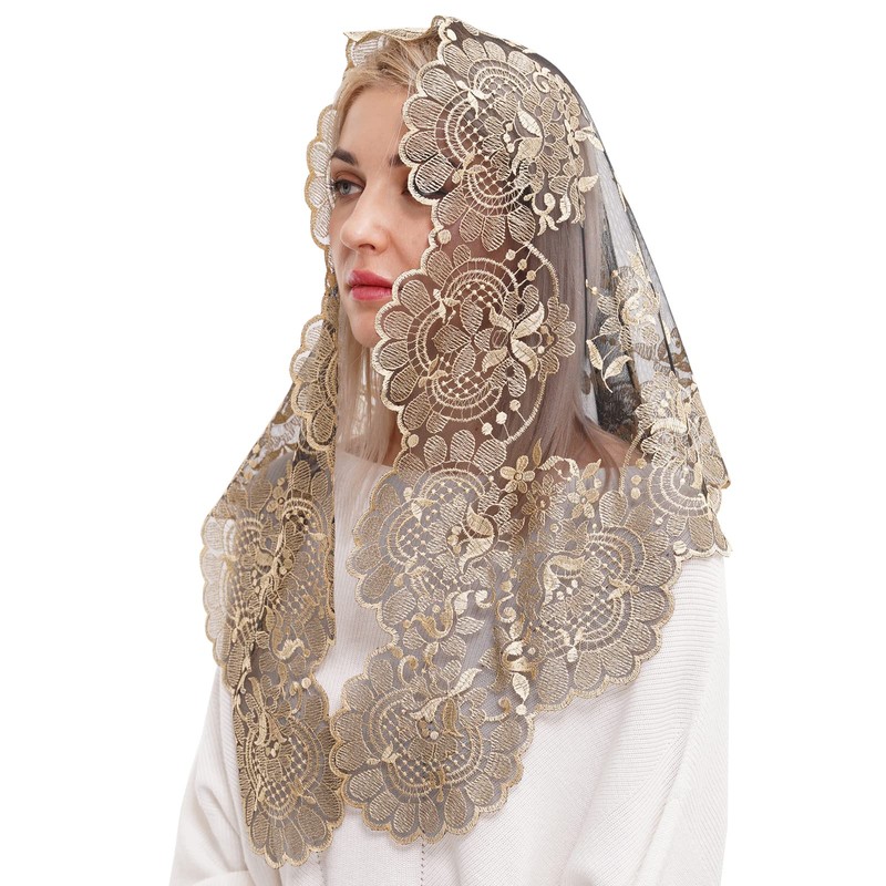 Spanish Mantilla Gold Chaple Veil Traditional Catholic Mass Church Head
