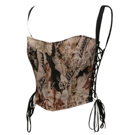 bslingerie Women Retro Vintage Denim Victorian Push Up Bustier Crop Top Tank Corset (L, Cat Print)