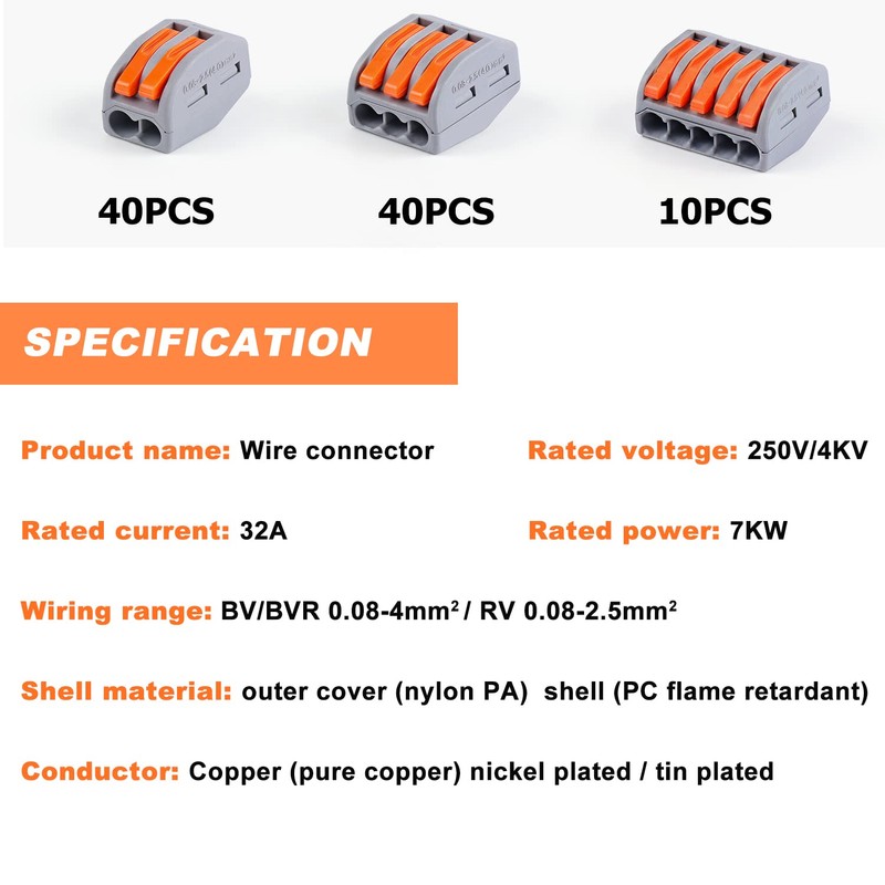 Zhushan 90 PCS Lever Wire Nuts Connectors Kit - Electrical