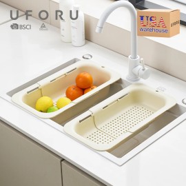 UFORU  Expandable Vegetable Washing Basket Modern Storage Portable Plastic Kitchen Draining Basketcolor: Grey, size: 34.5~47.5*20*7cm