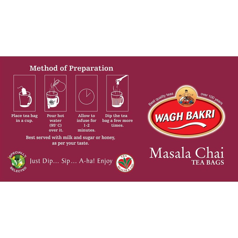 Wagh Bakri Masala Chai Tea Bags with Envelop, 200g