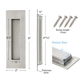 Malimali 6 Inch Recessed Finger Flush Pulls for Pocket Door Closet Door, Sliding Barn Door Handle, Brushed Stainless Steel Rectangular Door Pulls Hardware(2 Pack)