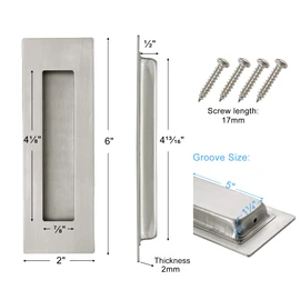 Malimali 6 Inch Recessed Finger Flush Pulls for Pocket Door Closet Door, Sliding Barn Door Handle, Brushed Stainless Steel Rectangular Door Pulls Hardware(2 Pack)