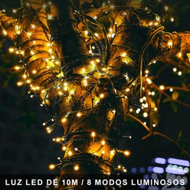DQST Luces de Solar, 10 M 100 LED, 8 Modos Luces Solares, Impermeable IP65, Cadena de Luces Solar Exterior, Apto para Patios, Jardines, Fiestas, Navidad, etc. (Cálido)