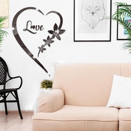 Heart Shape Mirror Wall Sticker, Self-Adhesive Love Heart Acrylic Mirror Wall Stickers Art Mural, DIY Wall Art Home Decor Heart Mirror Wall Decals for Living Room Bedroom Bathroom Office (Black)