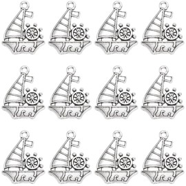 SUNNYCLUE 1 Box 80Pcs Sailboat Charms Boat Charm Bulk Metal Alloy Antique Silver Vintage Tibetan Sailboats Sailing Ship Dangle Charm for Jewellery Making Charms Bracelets Necklace Crafts Accessories