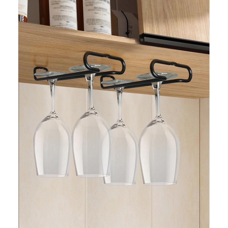 DAPJU 7 Inch Black Under Cabinet Wine Glass Holder Stemware