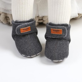 Unisex-Baby Fleece Booties Cozy Baby Bootie Socks Non Skid Gripper Bottom(12-18Months,Darkgray)