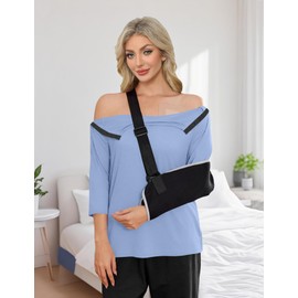 Poriff Hospital Gowns for Women Side Snap Shoulder Surgery Shirts 3/4 Sleeve Off Shoulder Chemo Clothing for Elder 2 Sets Blue/Grey M