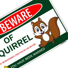 Beware Metal Tin Sign - Funny Squirrel Sign Gifts for Lovers - Wall Decor, Squirrel House Picnic Table Feeder - Aluminum - 8x12Inches