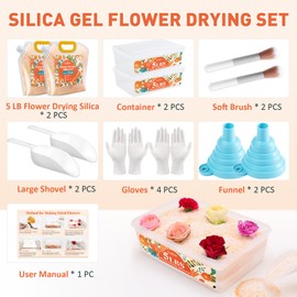 TUXIYA 10LBS Silica Gel Flower Drying,Reusable Flower Drying Silica Gel Crystals with 2PCS 6L Airtight Containers, Color Indicating Flower Preservation Kit for Drying Flowers Bead Size<1mm
