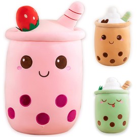 Bubble Tea Cuddly Toy Plush Toy XXL Cute Cushion, Kawaii Bubble Tea Cup Plushie Stuffed Toy Boba Tea Cup Plush Toy Decoration (Pink, 35 cm)