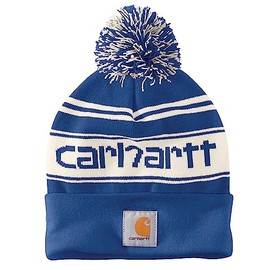 Carhartt Men's Knit Pom Cuffed Logo Beanie, Glass Blue