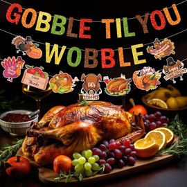 Gobble Till You Wobble Banner Happy Thanksgiving Banner for Window Thanksgiving Banners for Inside Thanksgiving Banners Funny for Thanksgiving Party Decorations