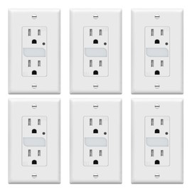 TOPGREENER LED Guide Light Receptacle with Automatic Daylight Sensor, Night Light Decorator Wall Outlet, Wall Plates Included, 15A Tamper-Resistant Receptacle, Warm White LED, TGL215TR-W-6PCS, White