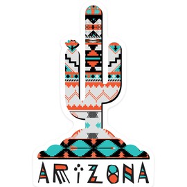 Die Cut Sticker Arizona, Saguaro Cactus, Tribal Pattern, Contour Vinyl Sticker 3 to 6 inches, (Waterproof Decal for Cars, Water Bottles, Laptops, Coolers), Large
