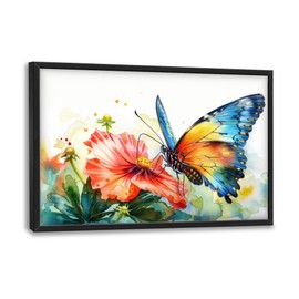 Framed Large Pictures Wall Art for Living Room, Butterfly Oversized Wall Decor Colorful Butterfly Floral Canvas Print Painting Modern Extra Large Framed Artwork for Bedroom Office 36"x24"