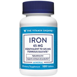 The Vitamin Shoppe Iron 65 MG - Red Blood Cell Production, Energy & Oxygen Transport Support, Essential Mineral