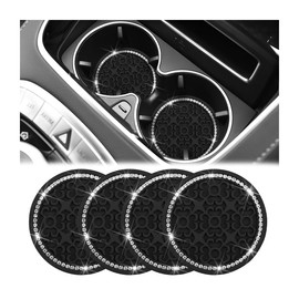 Zpana Bling Car Cup Holder Coaster, 4PCS 2.75 Inch Crystal Rhinestone Silicone Vehicle Drink Insert Mats, Anti Slip Auto Interior Water Bottle Holder Coaster, Universal for SUV RV Truck