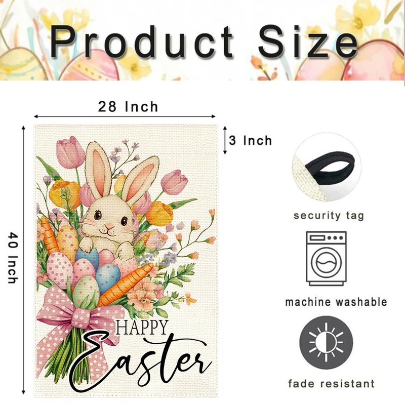 RABUSOFA Happy Easter Floral House Flag 28x40 Inch Double Sided
