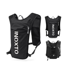 INOXTO Running Backpack, 5-Liter Lightweight Hydration Bag for Outdoor Hiking Cross Country Marathon Cycling Competition Mountaineering Water Bag Backpack for Men (Black and White)