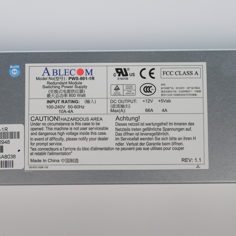 Supermicro PWS-801-1R Redundant Power Supply - 800W