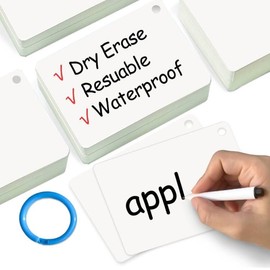 Lachilly 20Pcs Dry Erase Index Cards – Laminated Cards for Versatile Use, Reusable Blank Cards for Home, Work, and School - Cardstock 3.1“ x 4.3“ with Convenient Hole Punch and Storage Ring