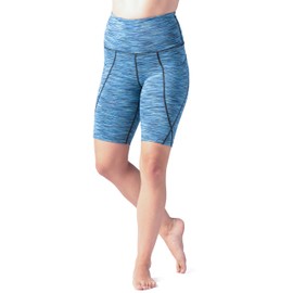 Fishers Finery Ecofabric - Pantalones cortos de entrenamiento de cintura alta para mujer, Azul (Blue Print), Large