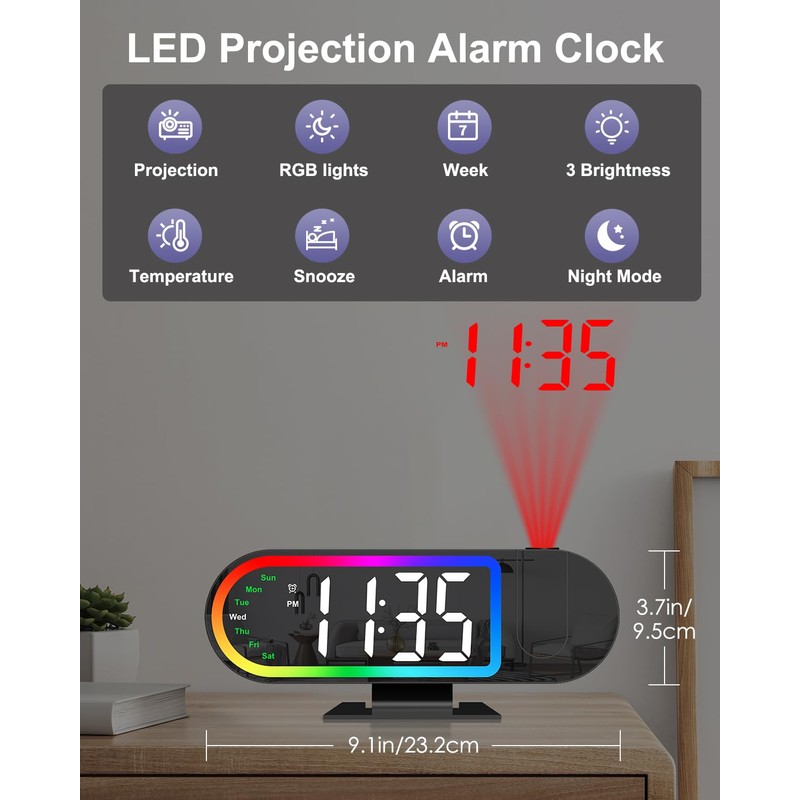 OQIMAX Projection Alarm Clock, 8.5 '' Digital Alarm Clock with