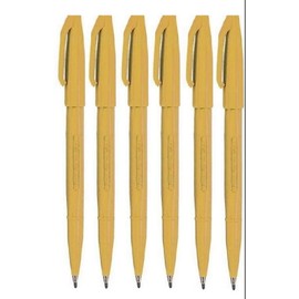 Pentel Ochre Yellow Original Sign Pen S520 Fibre Tip Marker Pens Colour Fineliner 2mm Nib 1mm Line Width (Pack Of 6)