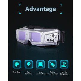 MANUSAGE True Color Welding Goggles Auto Darkening, Welding Mask Auto Darkening with 2 Sensors Shade 5-13, Welding Glasses Auto Darkening Perfect for Wearing a Hat While Doing TIG MIG ARC