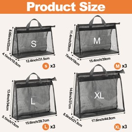 Bgtecho 12 Pack Handbag Storage,Storage Organizer with Zipper & Handle,Dust Bags for Handbag,Clear Dust Cover Bag,Purse Storage Organizer for Closet(Dark Gray)