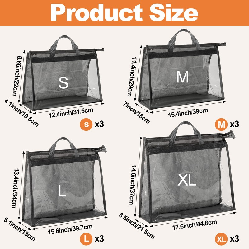 Bgtecho 12 Pack Handbag Storage,Storage Organizer with Zipper & Handle,Dust