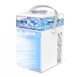 Portable Air Conditioners, 4-IN-1 Evaporative Air Cooler with App Control, 800ml Water Tank, Rechargeable Mini Air Conditioner, 3 Speeds & 3 Mist, Colorful Night Light Cooling Fan [White-2]