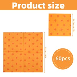 SAVITA 60pcs Cartoon Themed Napkins, 13x13 Inch Orange Star Napkins Happy Birthday Party Tableware for Cartoon Themed Party Decorations Supplies