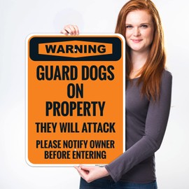 Sigo Signs, Warning Guard Dogs On Property They Will Attack Please Notify Owner Before Entering Sign, 18x24 Inches, Rust Free .063 Aluminum, Fade Resistant, Made in USA by