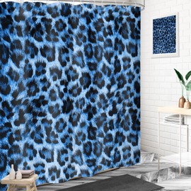 LIGHTINHOME Navy Blue Leopard Print Shower Curtain 60Wx72H Inches Wild Safari Skin Pattern Powerful Cheetah Panthera Fur Wildlife Cloth Fabric Waterproof Polyester Bathroom Home Decor Set with Hooks