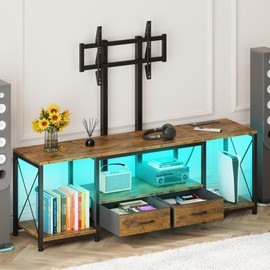 GYIIYUO LED TV Stand with Mount and Power Outlet & Fabric Drawers for 32-85 Inches TV - Entertainment Center and Corner Tv Stand for Living Room, Bedroom- 55" Rustic Brown (MAX VESA 600mm × 400mm)
