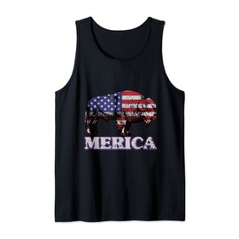 Merica Bison Buffalo 4th of July American Flag Tank Top