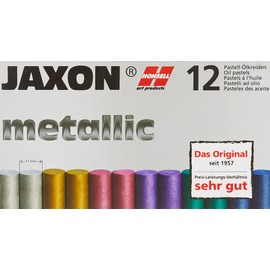 Honsell 47410 Jaxon Oil Pastels, Set of 12, 2 x 6 Metallic Colours in Cardboard Case, Brilliant, Lightfast Colours, for Artists, Hobby Painters, Children, School, Art Lessons, Free from Harmful