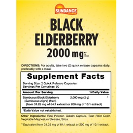 Sundance Sambucus Black Elderberry Capsules | 2000mg | 100 Count | Non-GMO and Gluten Free Supplement