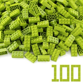 Feleph 100pcs 2x4 Bricks Lime Pieces Parts Classic Building kit Creative Play Set Blocks Toy Accessories Basic Compatible with 3001 Major Brands