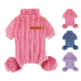 Dog Pjs for Small Dogs Chihuahua Yorkie Clothes Fleece Warm Puppy Pajamas Sweater Onesie Pink Pet Clothes Outfit Apparel (Pink, XX-Small,1pc)