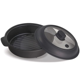 Microwave Grill Pan, Fry Griddle Crisper Pan with Lid for Grilling Browning and Crisping Foods Microwave Silicone Cookware for Meat Sandwich Vegetable Dark Grey