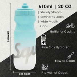 SQUALO Cycling Water Bottle 20oz / 610ml – Ultra-Lightweight 56g Squeeze Bike Bottle with Self-Sealing High Flow Nozzle – Leak-Proof, BPA-Free, Ergonomic Fit for Road & Mountain Biking (Blu Grad)