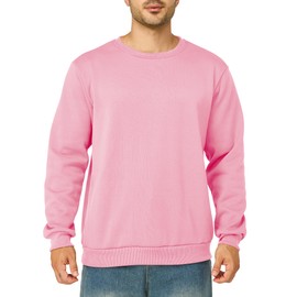 Asrlivp Mens Crewneck Sweatshirts Casual Fleece Pullover Sweatshirt Long Sleeve Basic Sweat Shirts(L,Pink)