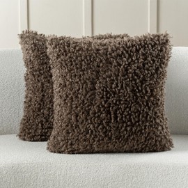 FUTEI Chocolate Decorative Throw Pillow Covers 18x18 Inch Set of 2,Soft Fluffy Faux Wool Fur Boucle Textured Cushion Case,Modern Home Decor for Couch Bed Living Room Office