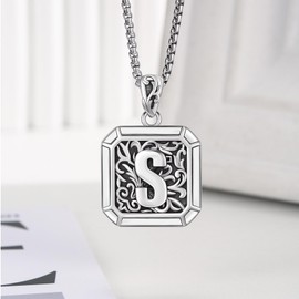 REDSUN Letter Chain 925 Sterling Silver Letter Necklace Retro Oxidation Style Pendant Initial Necklace Amulet Jewellery for Men Friend Brother Women, Sterling Silver, No gems