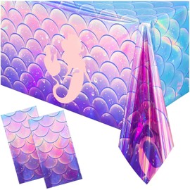 CZFLXLJ 2 PCS Mermaid Birthday Tablecloths, Little Mermaid Party Tablecloths, Mermaid Theme Party Decoration Tablecloths