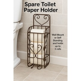 Dependable Industries Spare Toilet Paper Holder Wall Hanging Or Self Standing Storage Unit Rack Brown